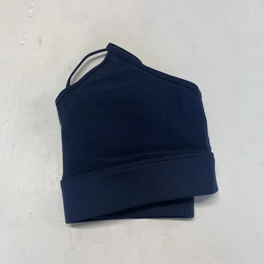 Alo Yoga Head Start Bra With Ribbed Textured Finish Blue Size L With Pads